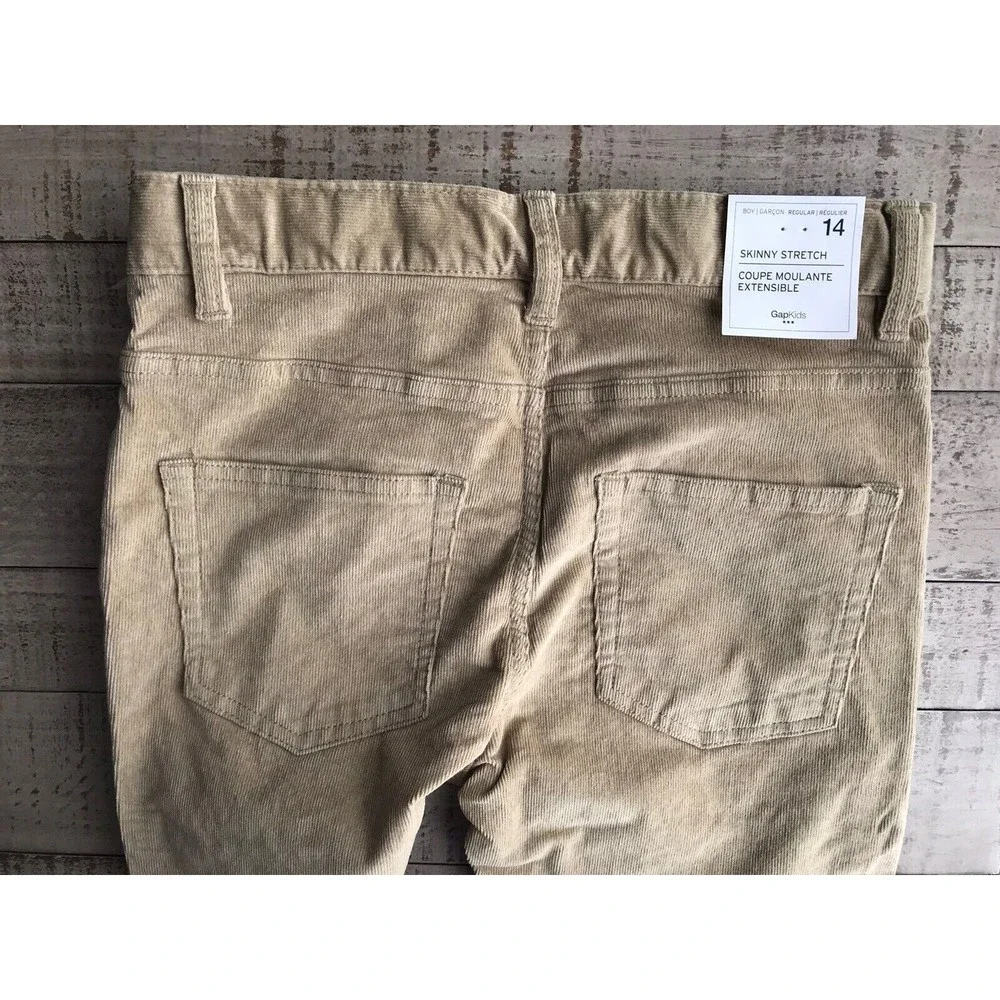 New Gap Boys Pants Cords Beige Skinny Stretch 14 R Cotton Blend Adjustable Waist